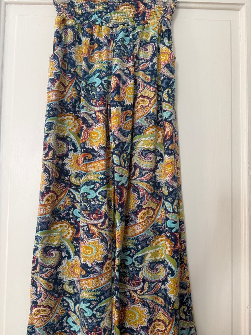 Wide Leg Paisley Print Women’s Pants - Navy Multicolor - Picture 4 of 4